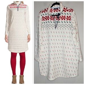 NWT Lands' End Fleece Ivory Poinsettia 1/4 Zip Dress Or Pajamas Size XL Petite